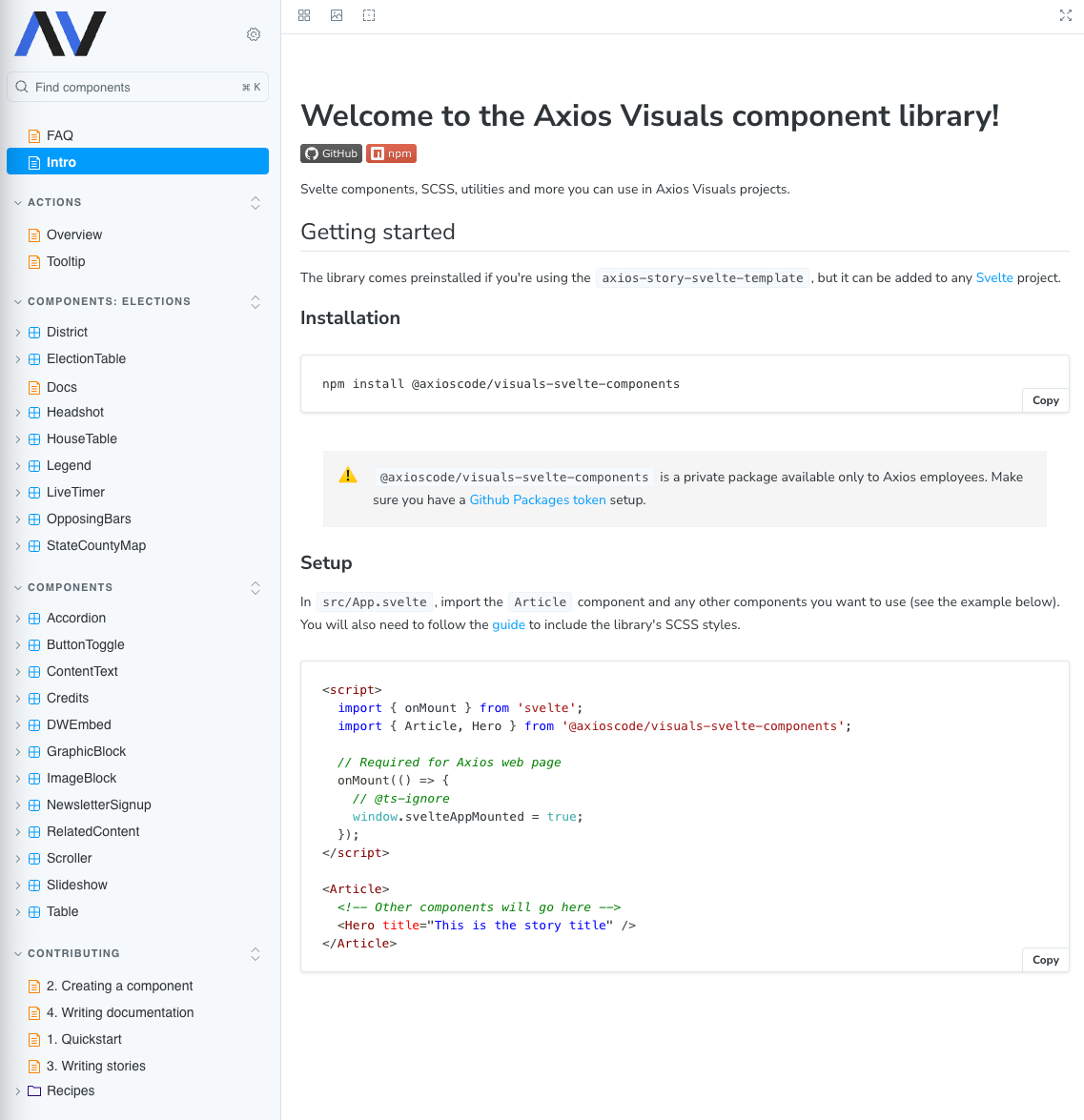 A preview of the Axios Visuals component library.