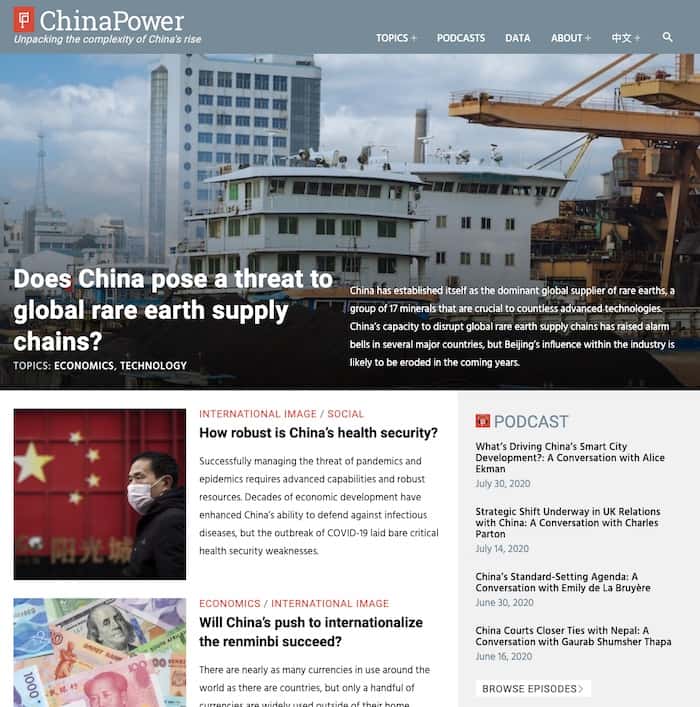 A screenshot of the ChinaPower home page.